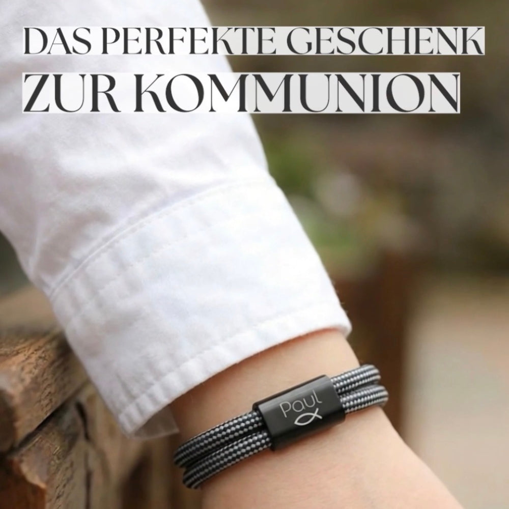 Kinder-Segeltauarmband mit Wunschgravur – Individuelles Geschenk zur Konfirmation & Kommunion