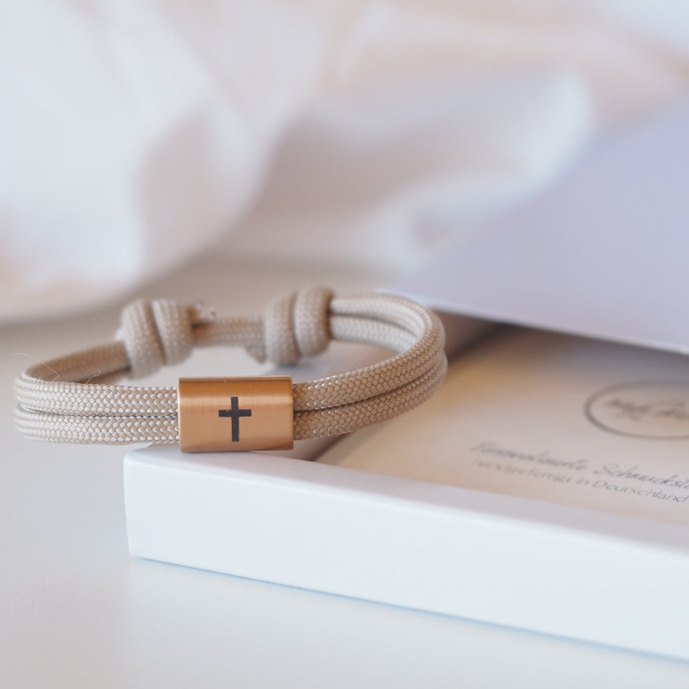 Segeltauarmband zur Kommunion mit personalisierten Edelstahlschiebern