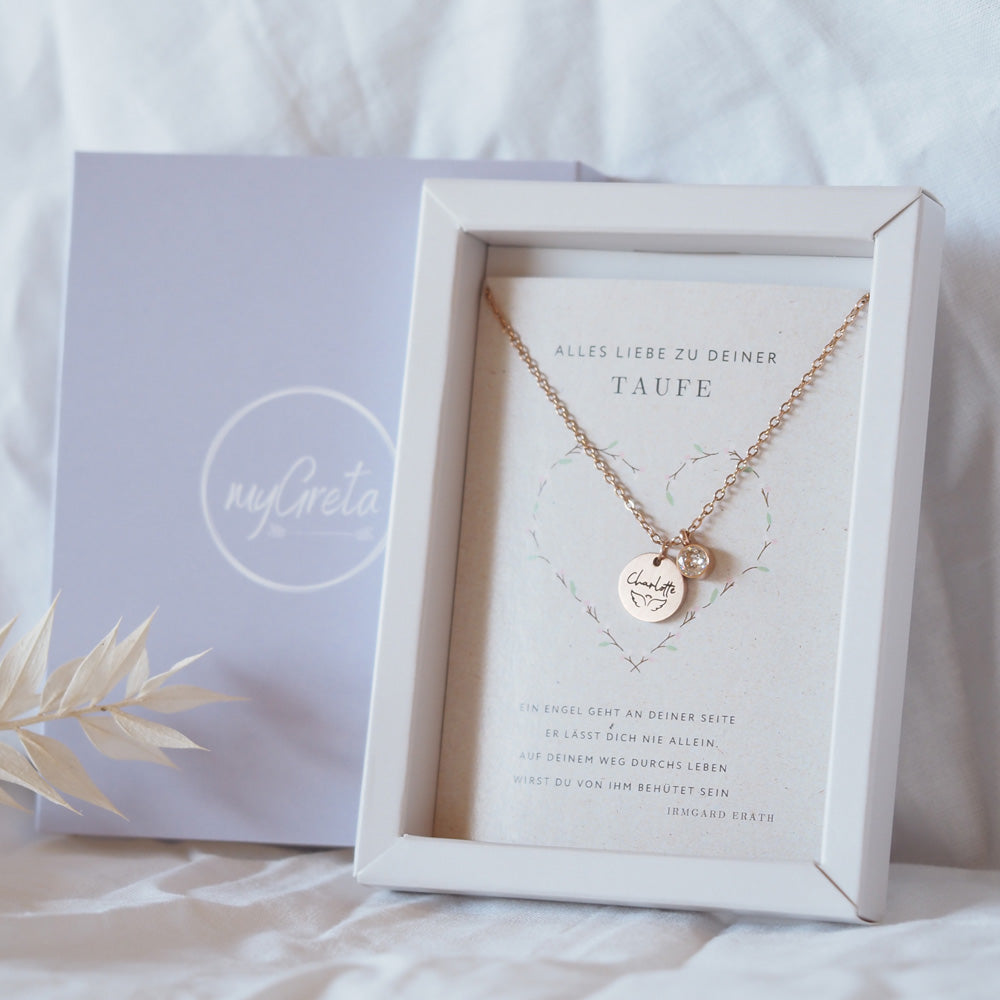 Edelstahlkette mit Wunschgravur & Geburtsstein zur Kommunion und Konfirmation