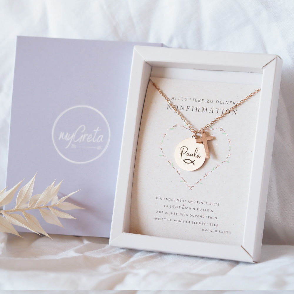 Edelstahlkette mit persönlicher Gravur und Kreuzanhänger