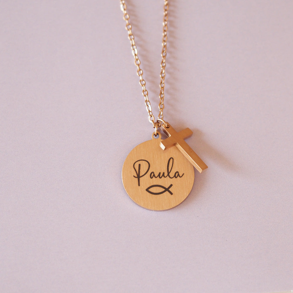 Edelstahlkette mit persönlicher Gravur und Kreuzanhänger