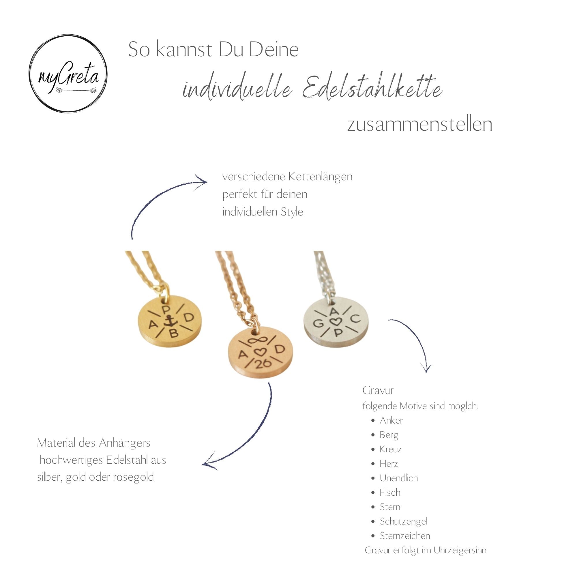 myGreta Edelstahl Halskette mit Initialen-Gravur – personalisierbar und wasserfest