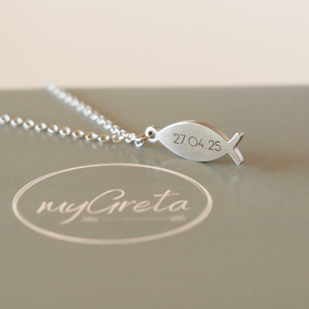Edelstahlkette Fisch mit Wunschgravur – Das perfekte Geschenk zur Konfirmation & Taufe