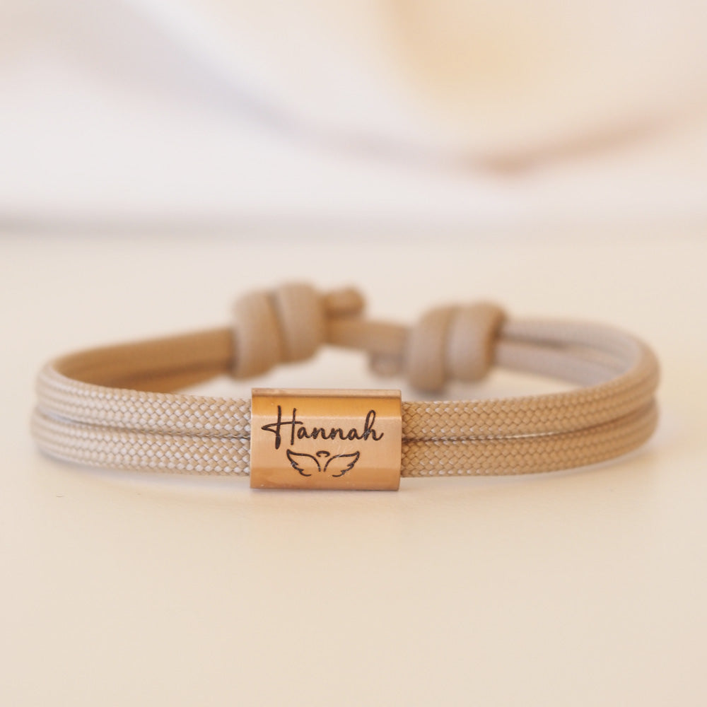 Segeltauarmband zur Kommunion mit personalisierten Edelstahlschiebern