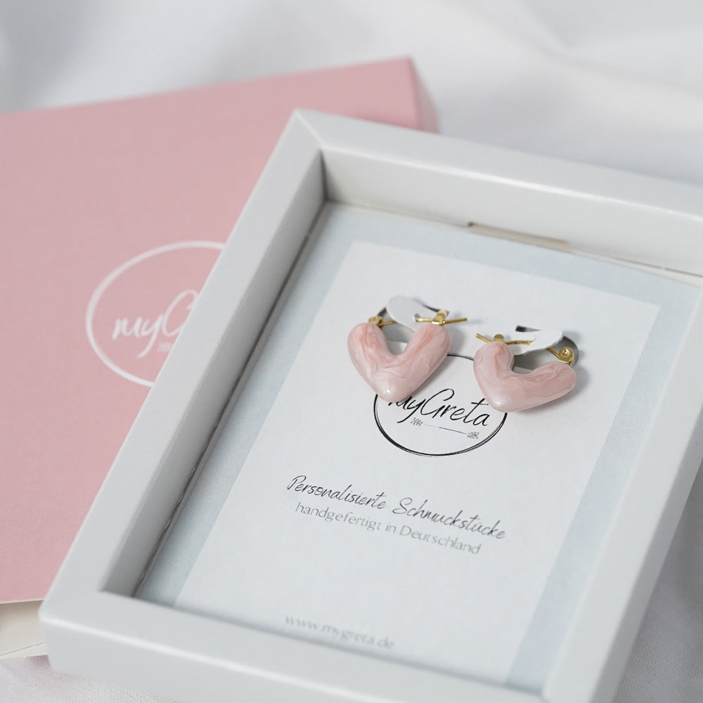 Keramik Herz Ohrringe in Rosa & Gold in Geschenkschachtel von myGreta