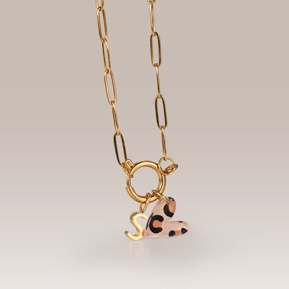 Edelstahl Paperclip Kette gold & silber mit Herz Anhänger + GRATIS CHARM