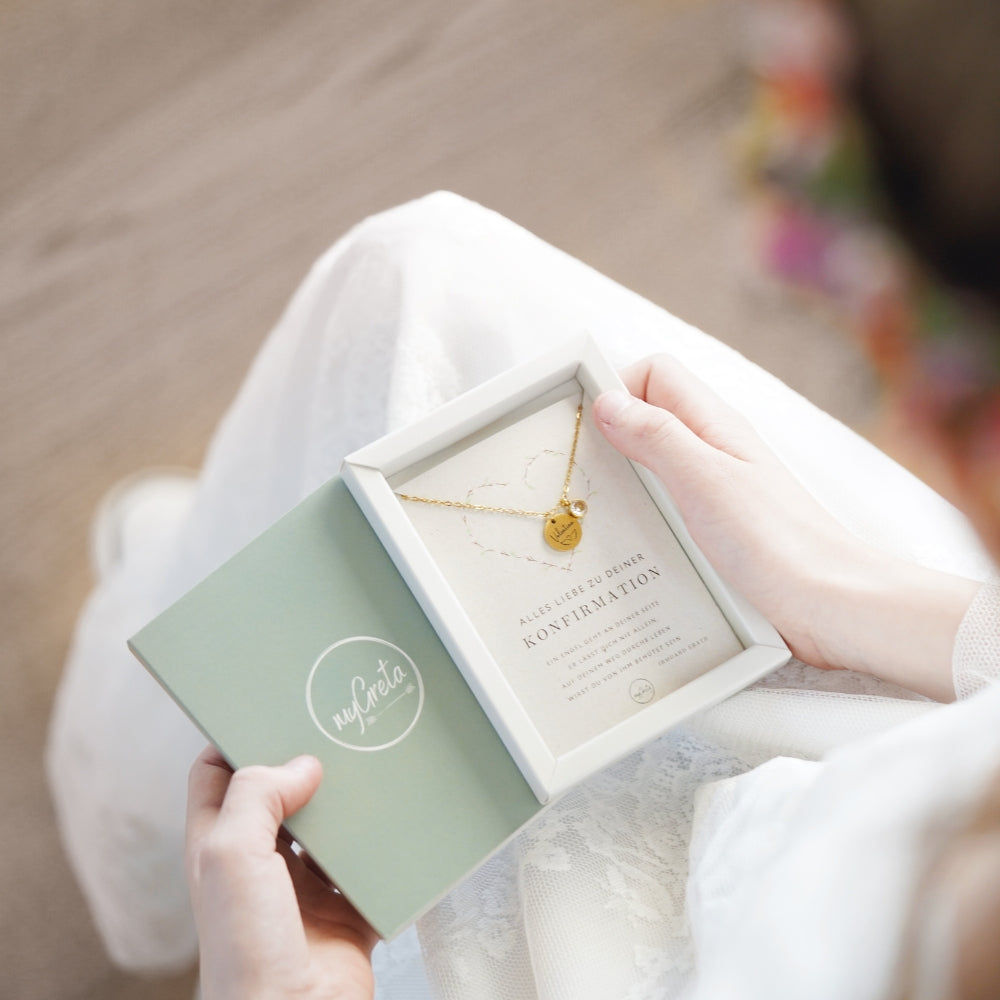 Edelstahlkette mit Wunschgravur & Geburtsstein zur Kommunion und Konfirmation