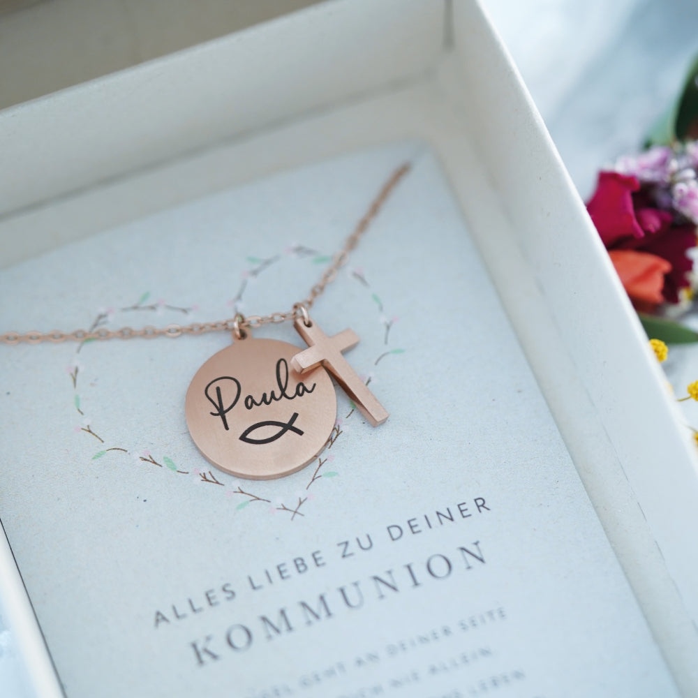Edelstahlkette mit Kreuzanhänger & Wunschgravur – das perfekte Geschenk zur Kommunion und Konfirmation