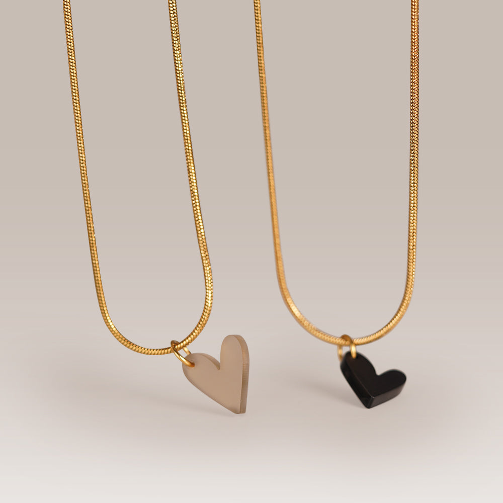 Edelstahlkette gold & silber mit Herz-Anhänger in Schwarz – Minimalistischer Statement-Schmuck