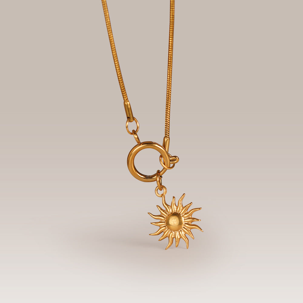 Sonnen-Kette aus Edelstahl gold & silber mit Charm-Ring