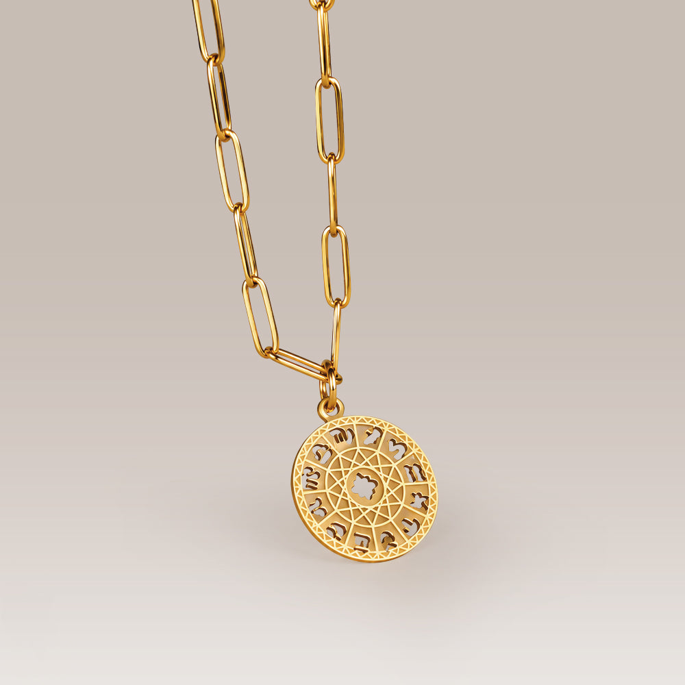 Goldene Sternzeichen-Halskette aus Edelstahl – Kosmische Eleganz im Paperclip-Design