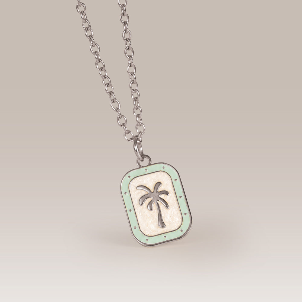 Palmen Kette aus Edelstahl mit Emaille-Medaillon – Summer Vibes & Urlaubsfeeling