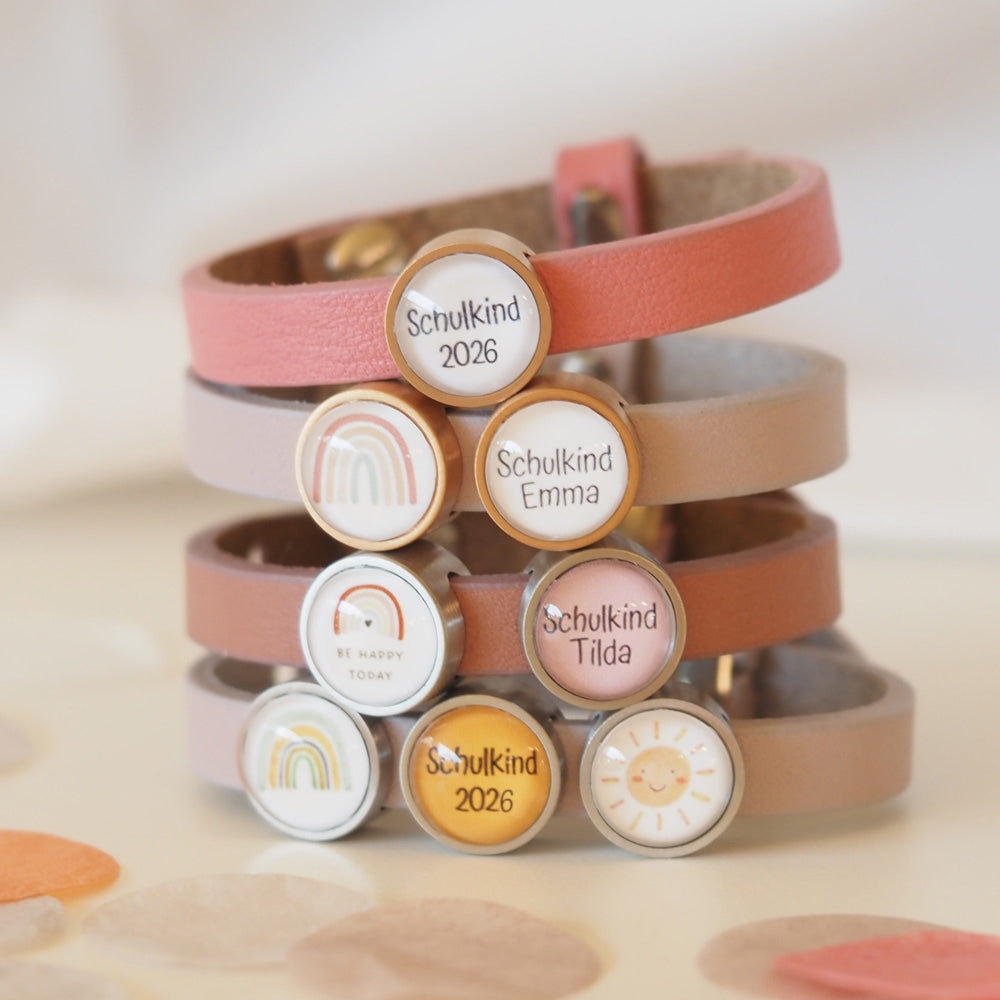 Kinder Lederarmband personalisiert mit Schiebeperlen – Einzigartiges Geschenk von myGreta zur Einschulung