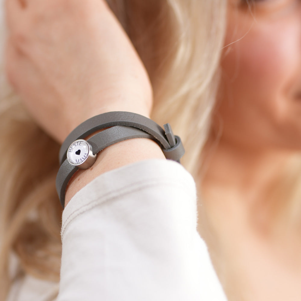 Doppeltes Lederarmband Beste Mama mit personalisierter Geschenkschachtel