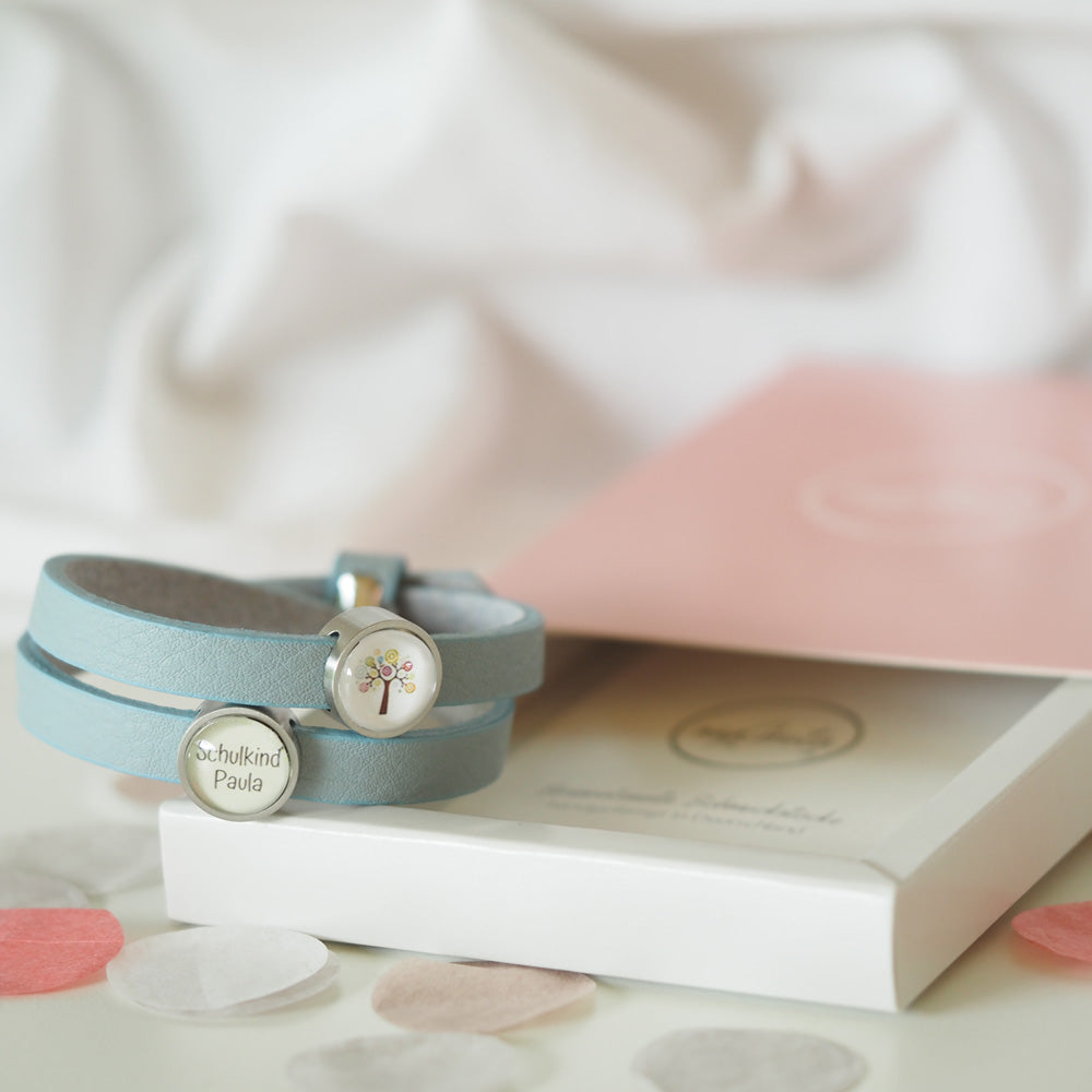 Doppeltes Lederarmband mit zwei individuellen Schiebeperlen