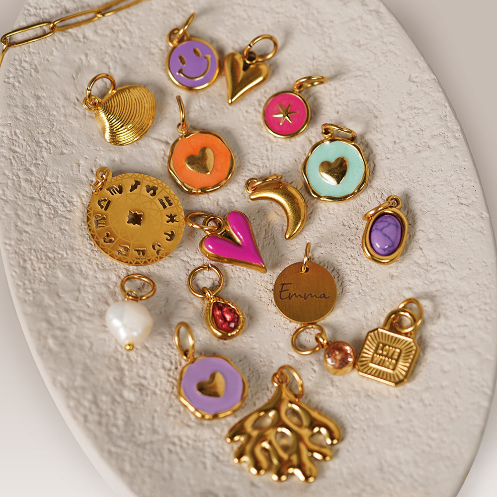 Edelstahl Anhänger lila Stein mit Fassung in gold & silber für Mix & Match - myGreta Charms