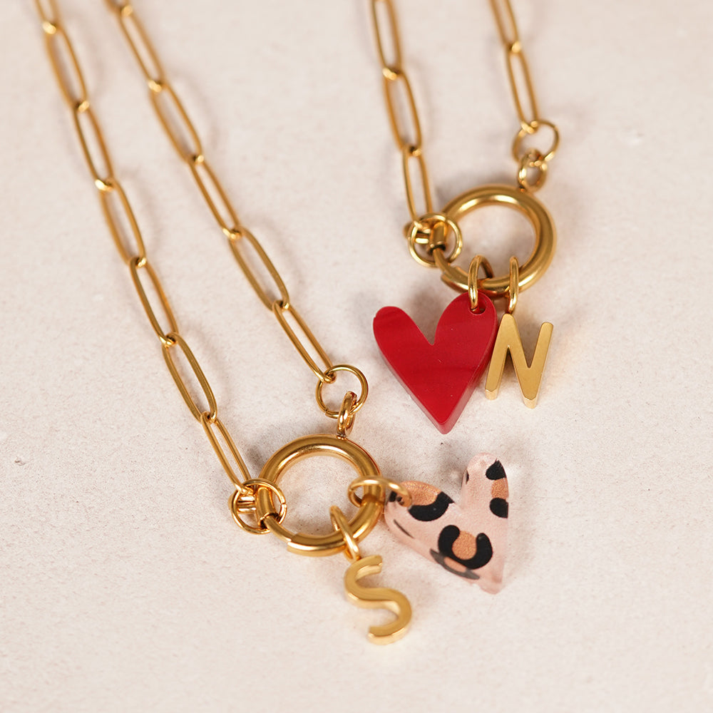 Edelstahl Paperclip Kette gold & silber mit Herz Anhänger + GRATIS CHARM