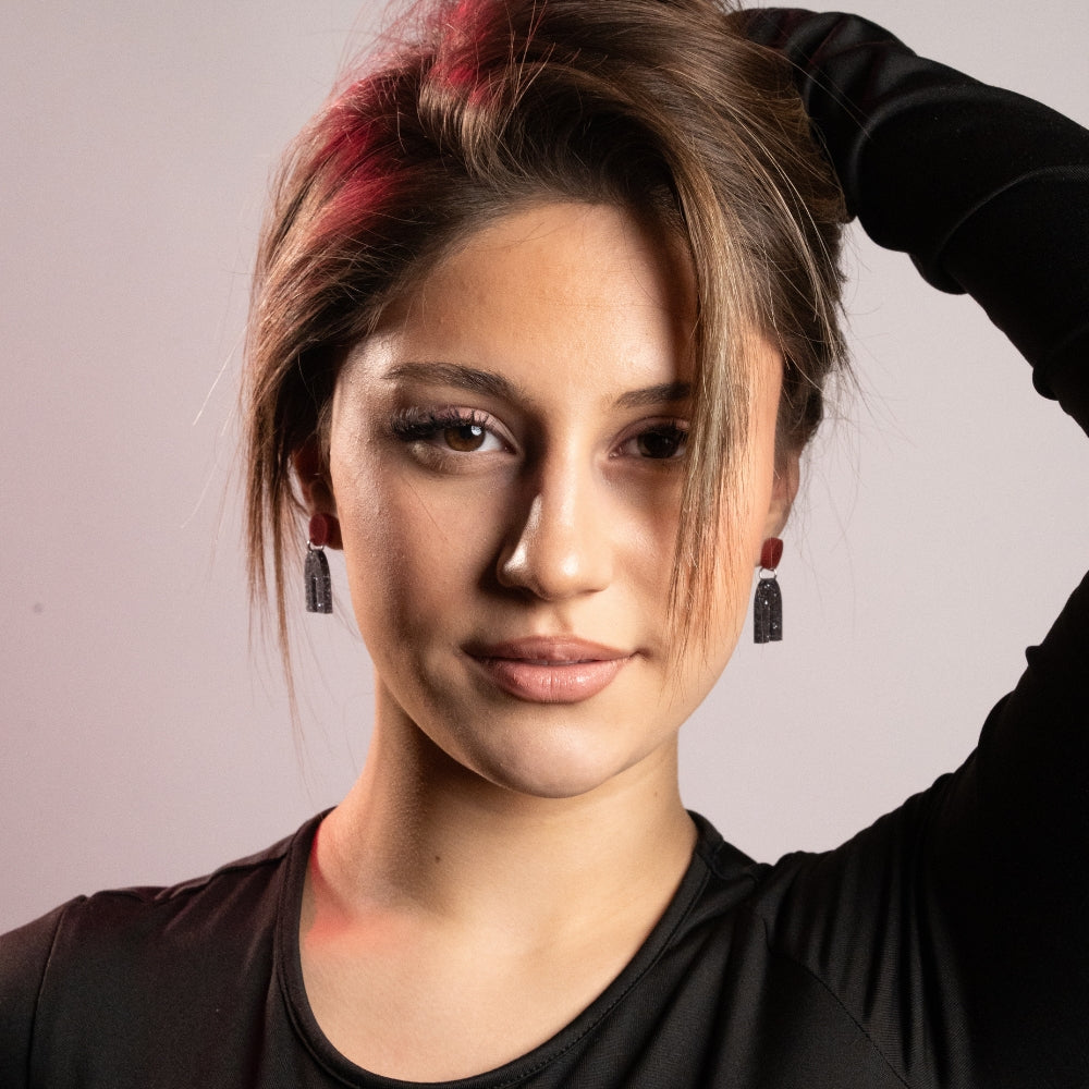 Acryl Ohrhänger Regenbogen schwarz glitzer