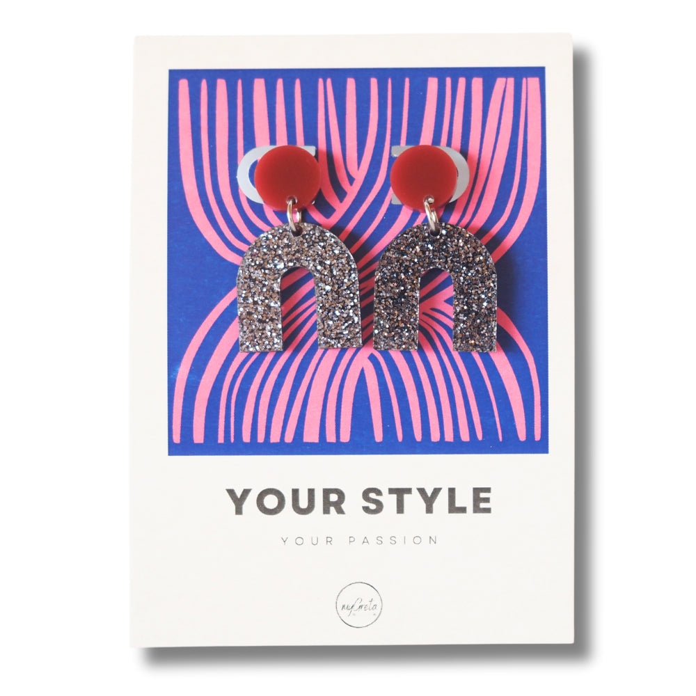 Acryl Ohrhänger Regenbogen schwarz glitzer