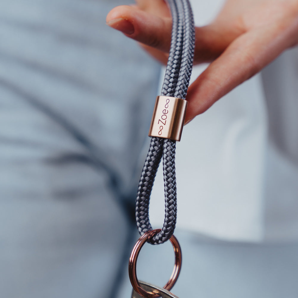 Schlüsselband aus Segeltau personalisiert mit Gravur Family Schlüsselanhänger Edelstahl graviert