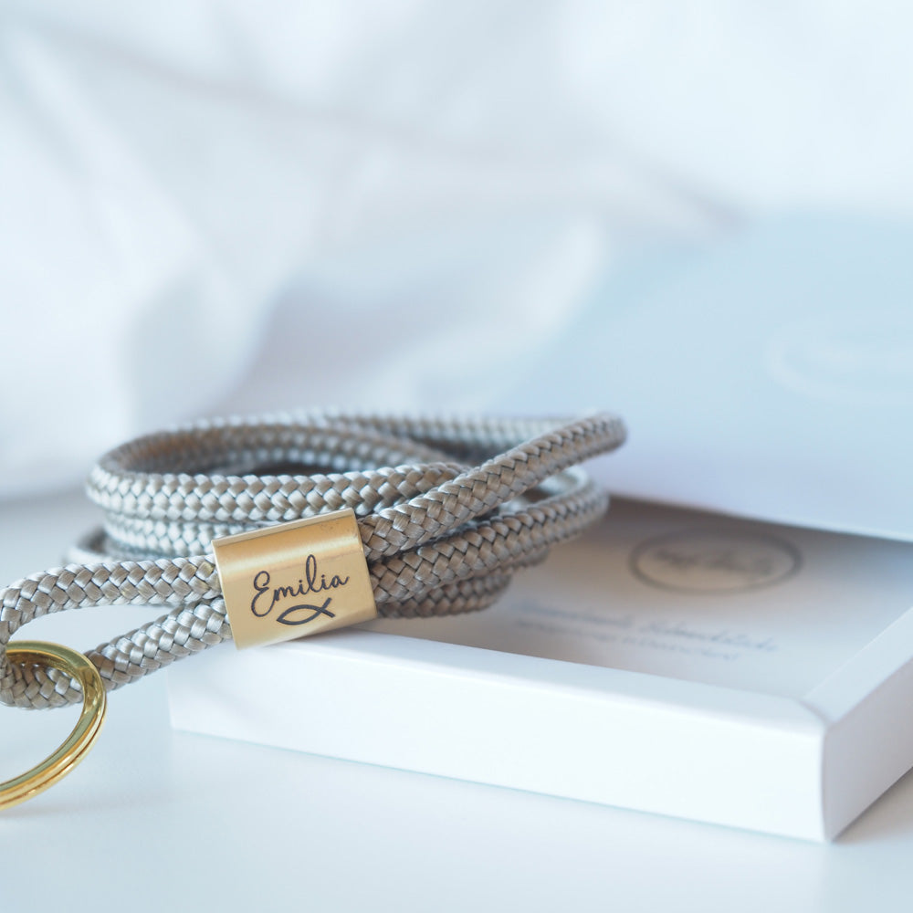 Segeltau Schlüsselband mit personalisiertem Edelstahlschieber
