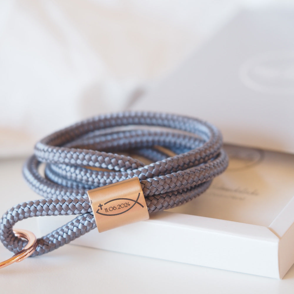 Segeltau Schlüsselband mit personalisiertem Edelstahlschieber