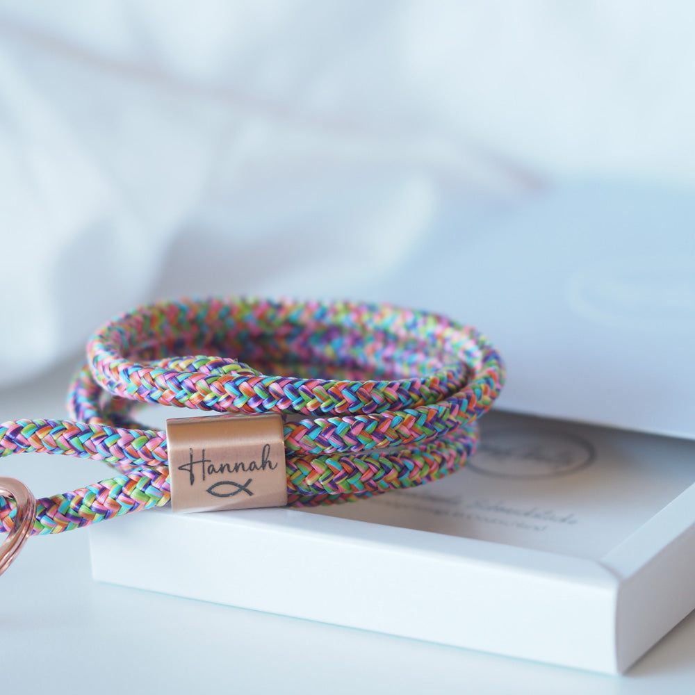 Segeltau Schlüsselband mit personalisiertem Edelstahlschieber