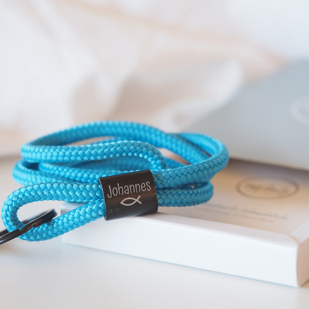 Segeltau Schlüsselband mit personalisiertem Edelstahlschieber