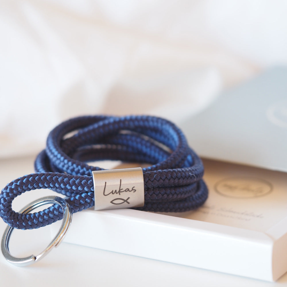 Segeltau Schlüsselband mit personalisiertem Edelstahlschieber