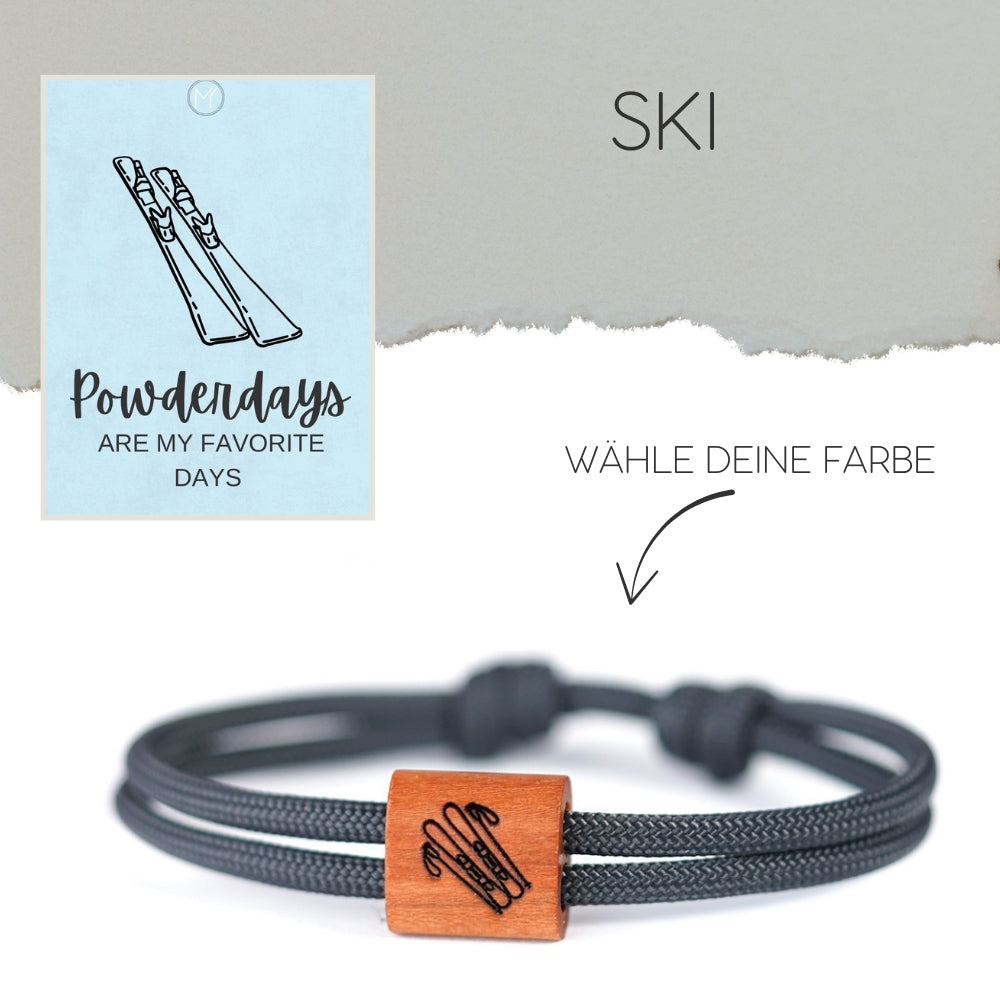 myjori Segeltau Holz Armband Skifahrer mit Ski Gravur