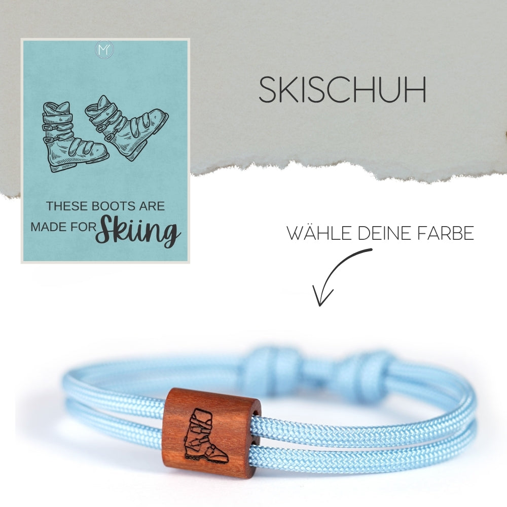 myjori Segeltau Holz Armband Skifahrer mit Skischuh Gravur