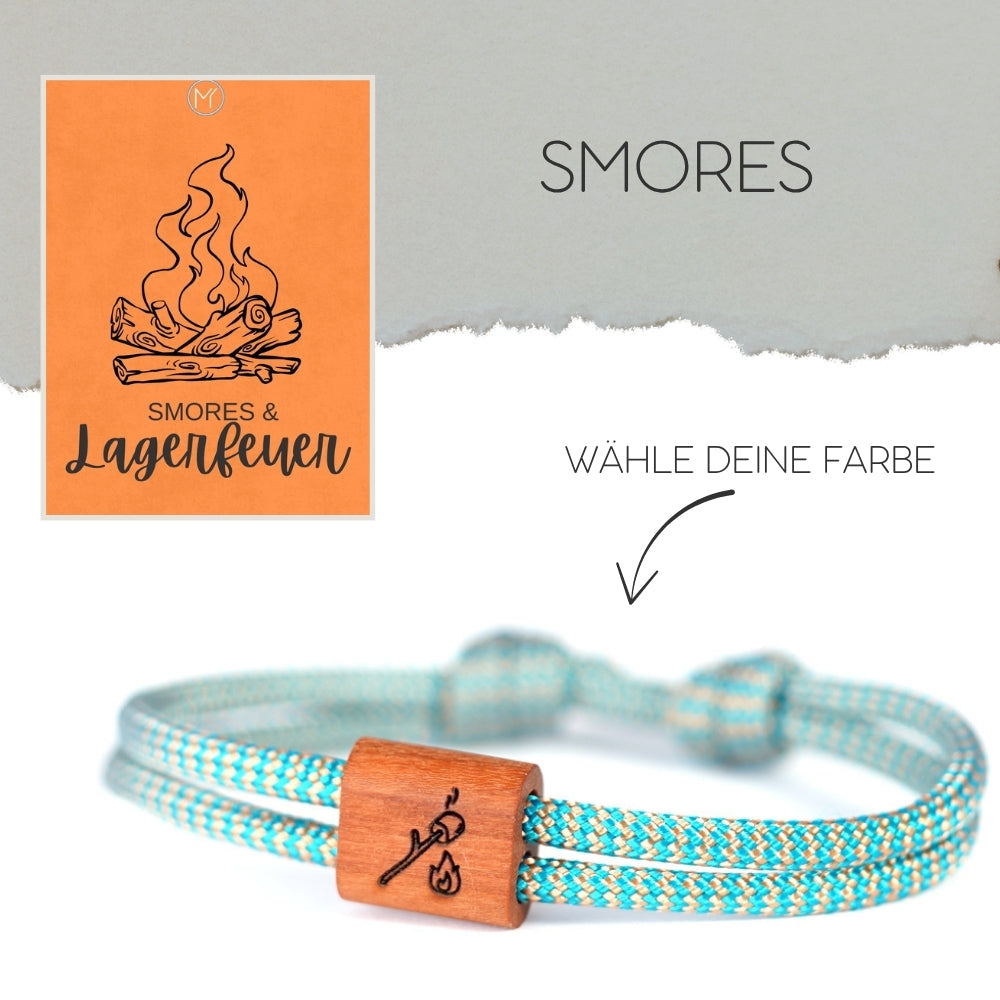 myjori Segeltau Holz Armband mit Lagerfeuer Stockbrot Gravur