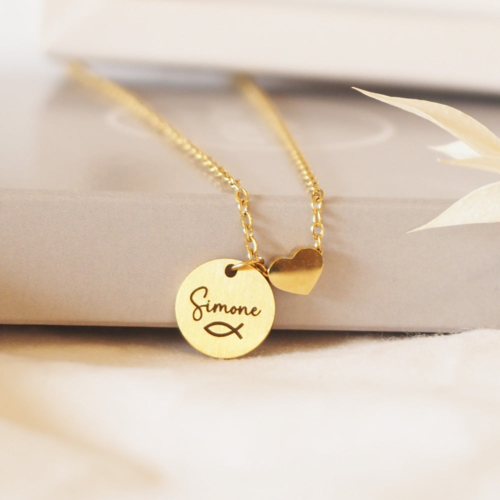 Edelstahlkette mit persönlicher Gravur und Herzanhänger