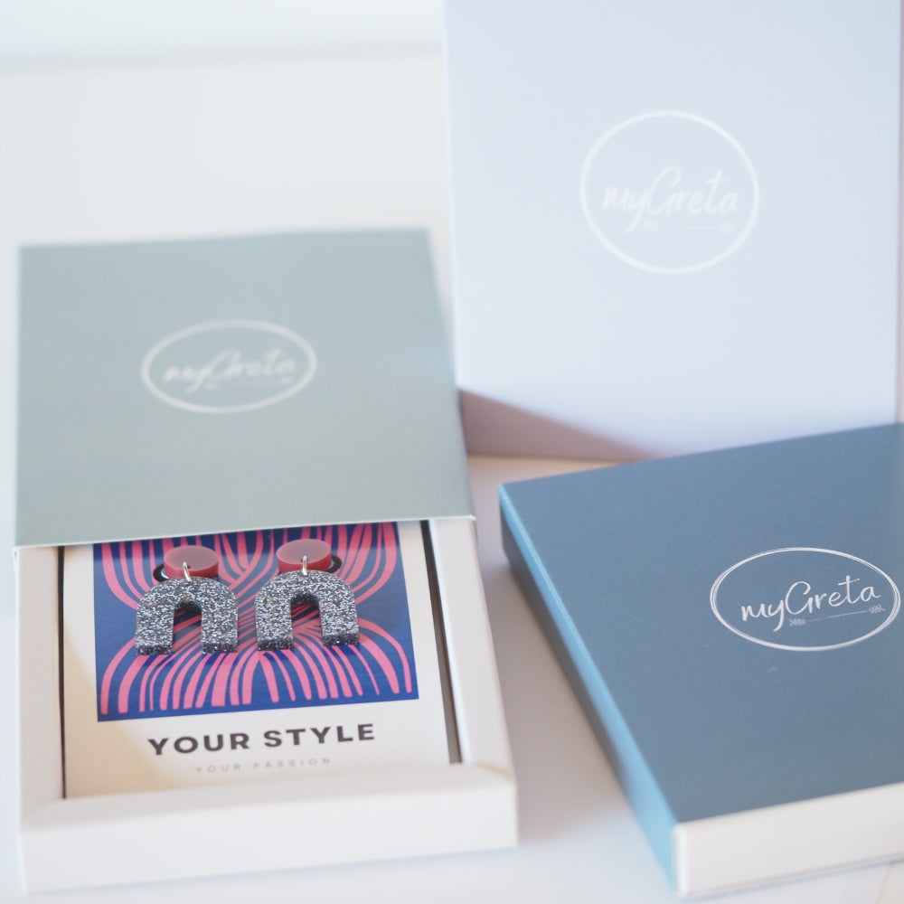 Acryl Ohrhänger Regenbogen schwarz glitzer