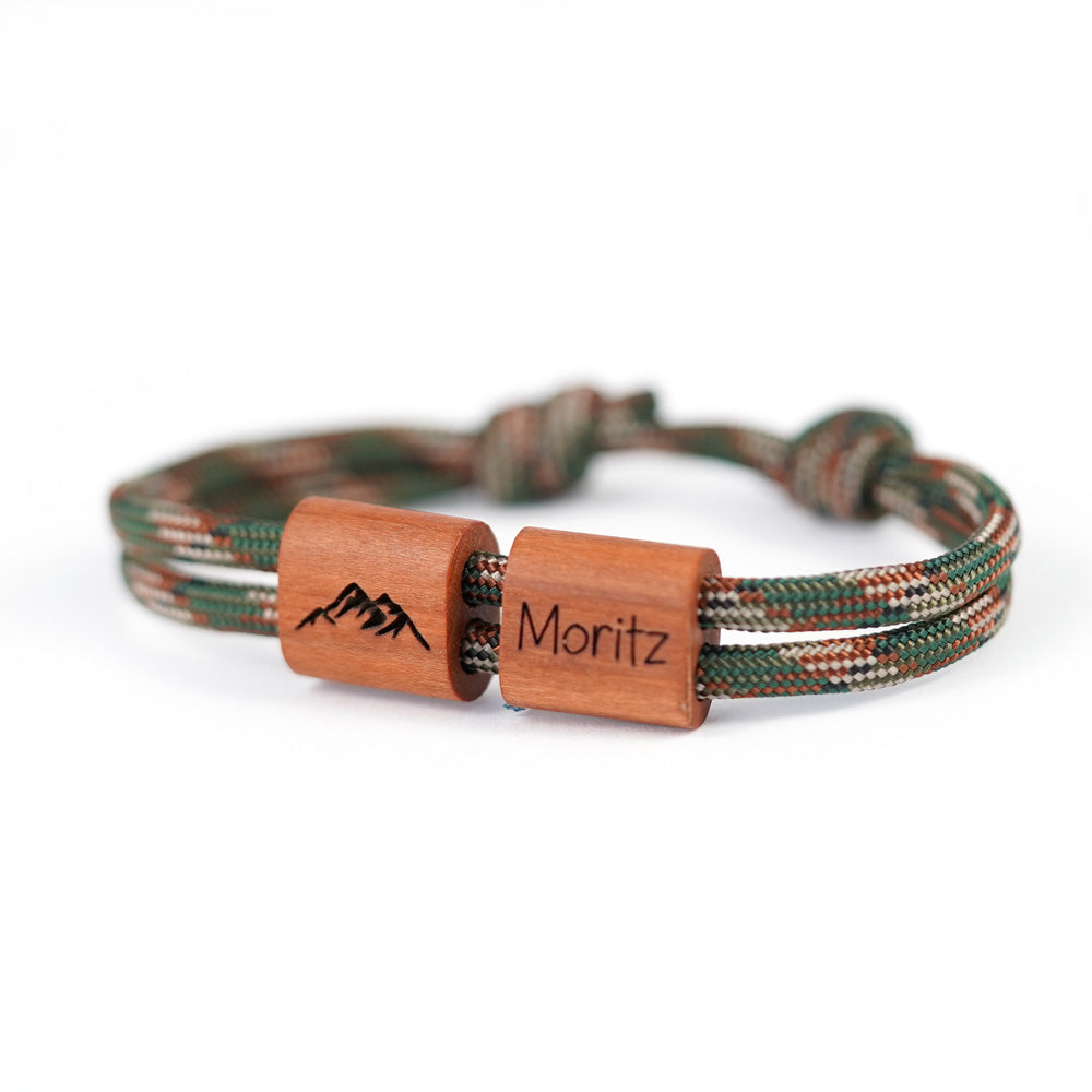 myjori personalisiertes Holz Berg Segeltauarmband