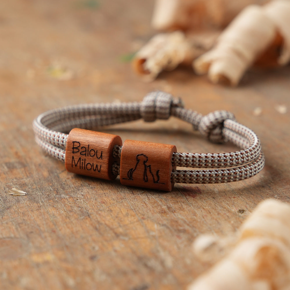 myjori Holz Segeltau Armband Hund & Katze individuelle Gravur
