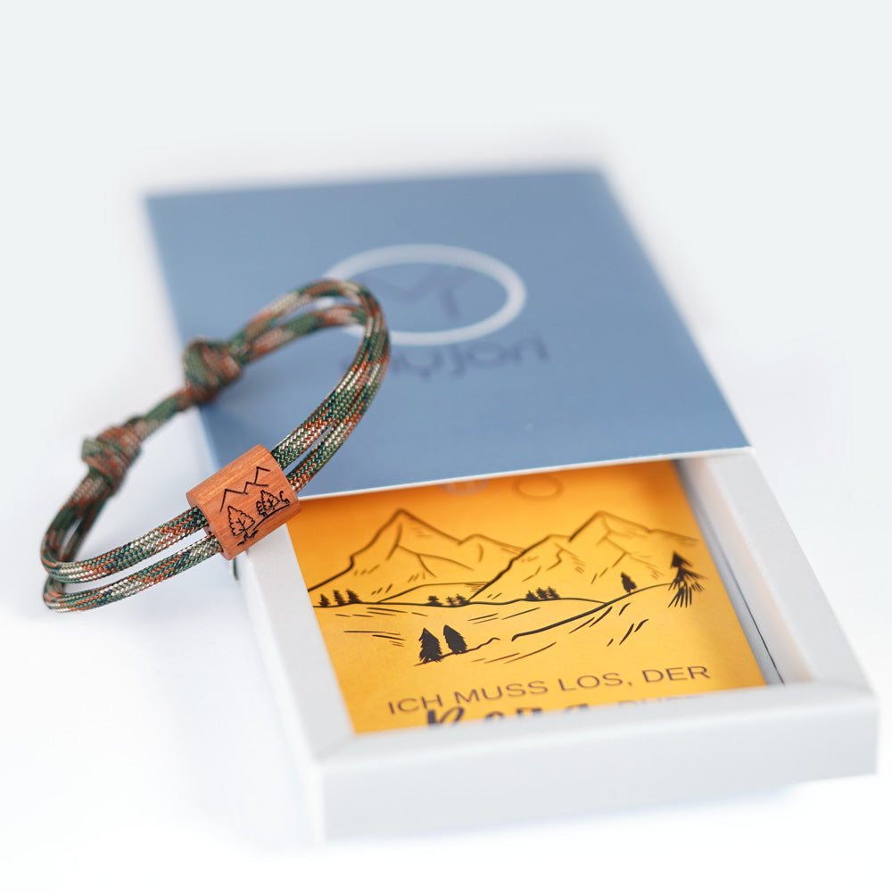 myjori Segeltau Holz Armband mit Berglandschaft Gravur