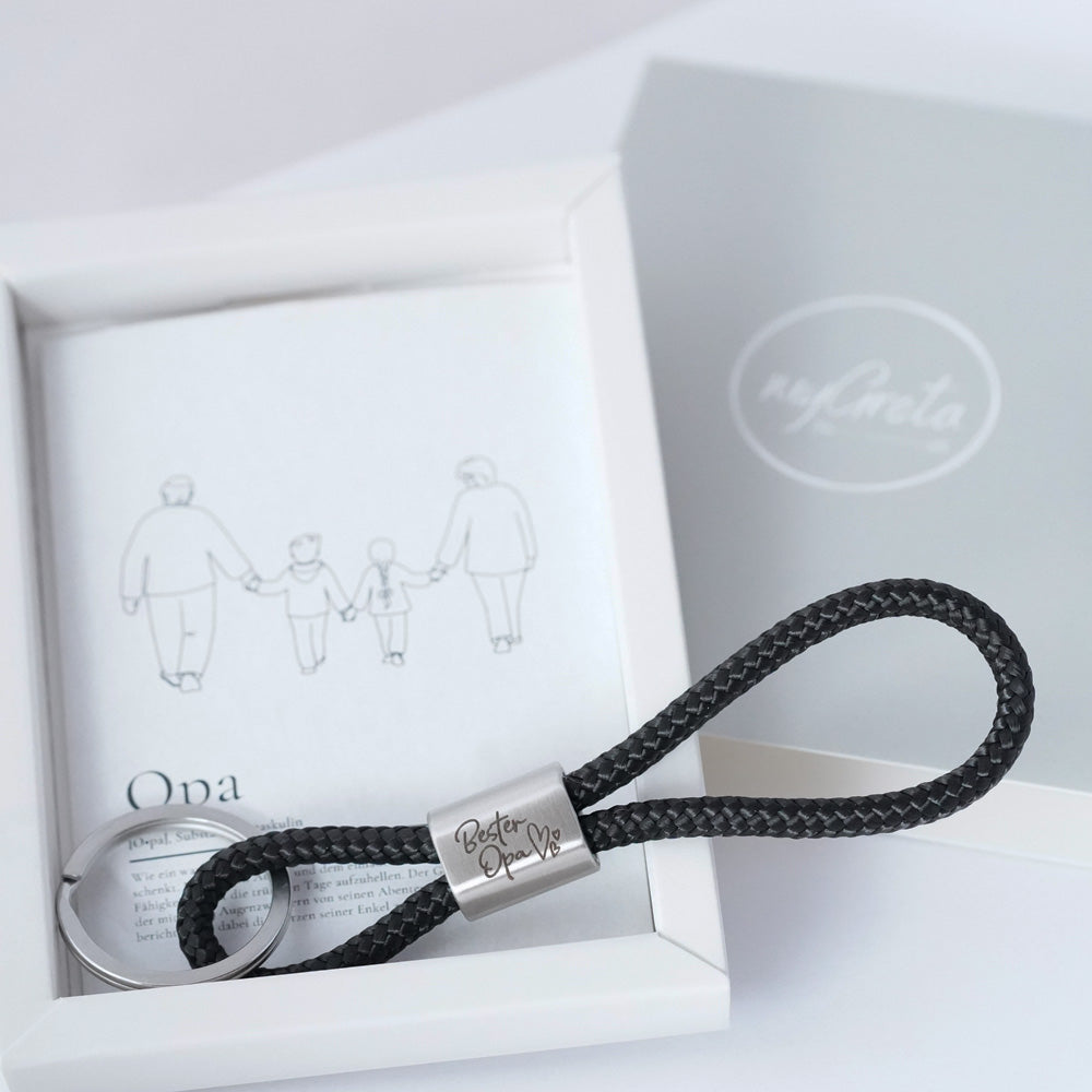 Hochwertiger Segeltau-Schlüsselanhänger mit Gravur – Perfektes Weihnachtsgeschenk für Opa