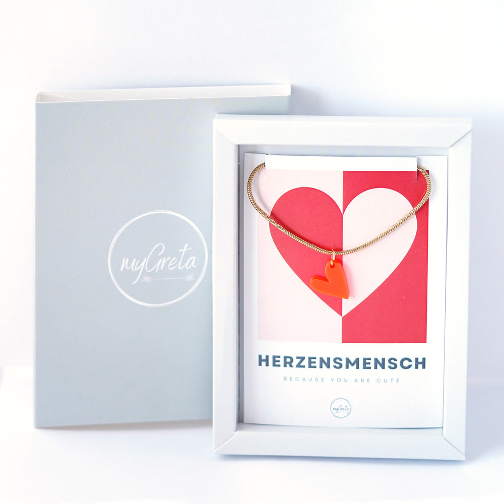 myGreta Edelstahlkette mit Herzanhänger aus Acryl – in Gold oder Silber