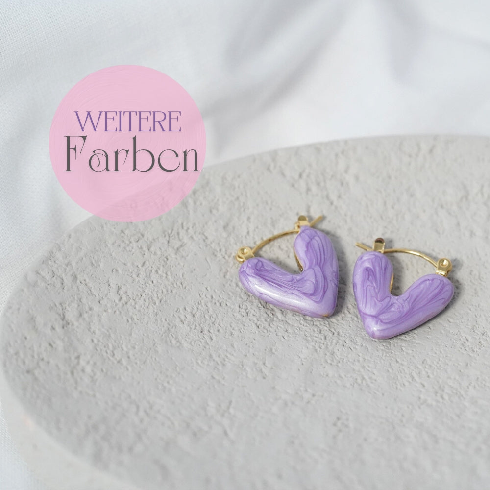 Keramik Herz Ohrringe in Lila & Gold in Geschenkschachtel von myGreta