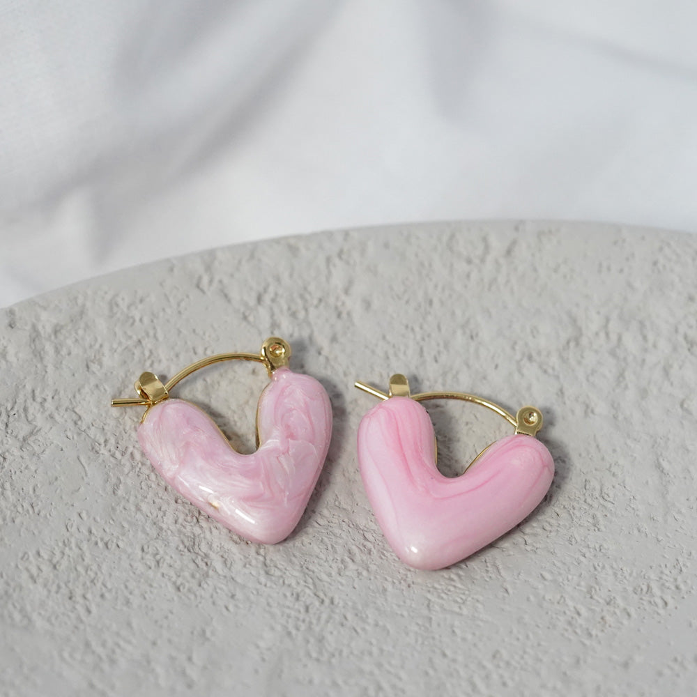 Keramik Herz Ohrringe in Pink & Gold in Geschenkschachtel von myGreta
