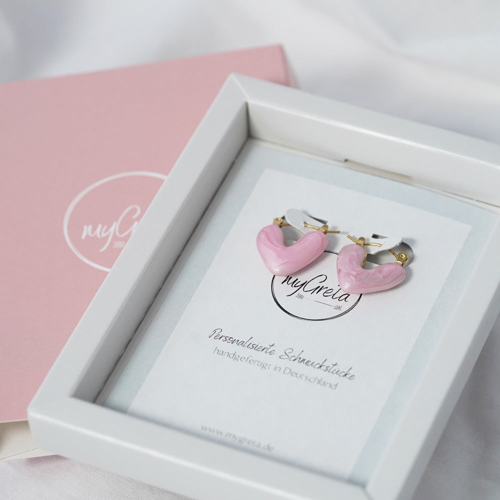 Keramik Herz Ohrringe in Pink & Gold in Geschenkschachtel von myGreta