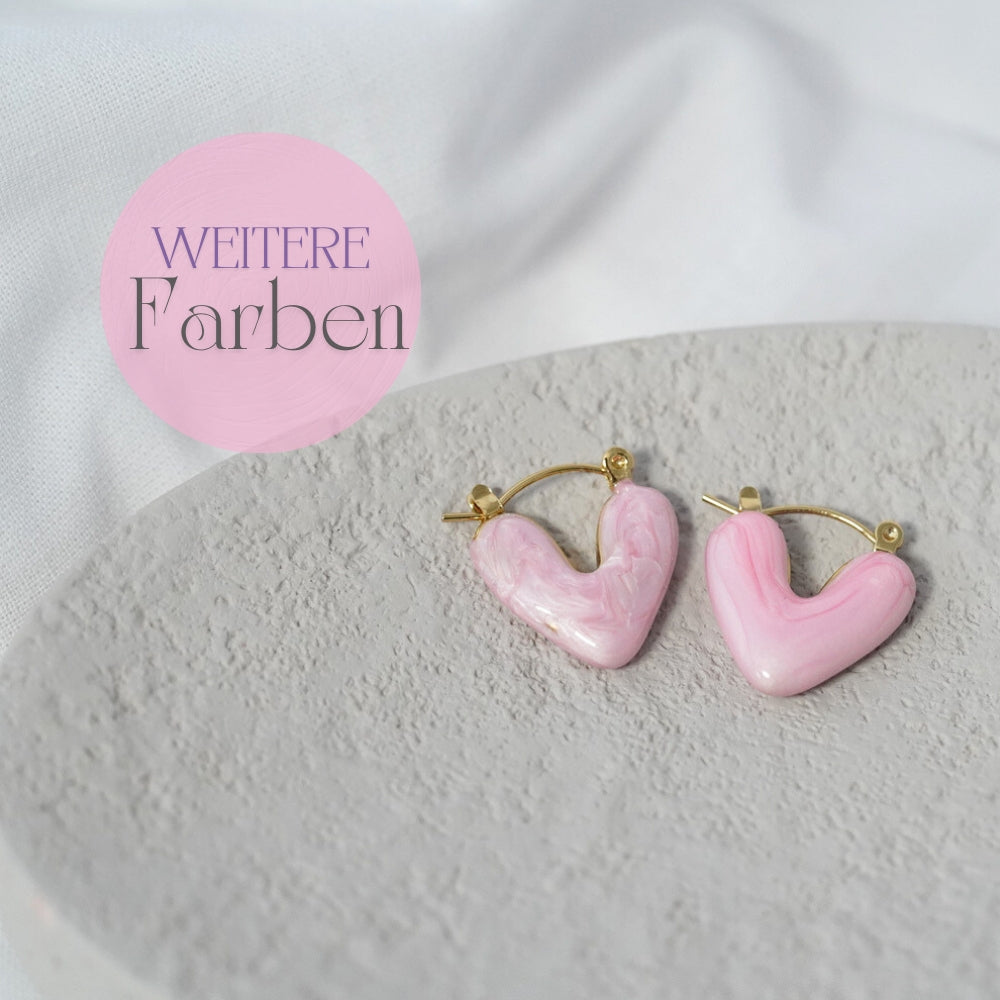 Keramik Herz Ohrringe in Pink & Gold in Geschenkschachtel von myGreta