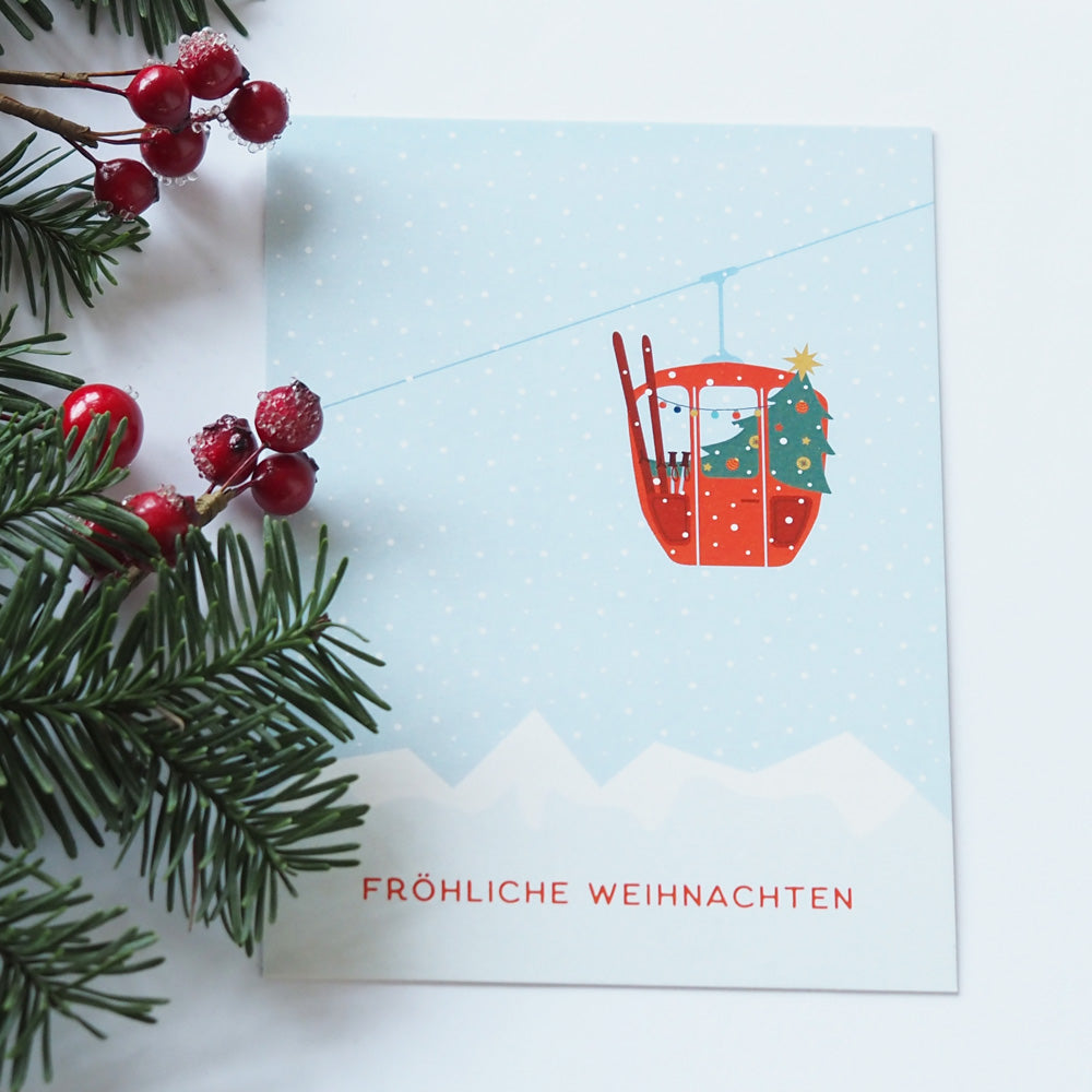 Weihnachtskarte Gondel im Schnee