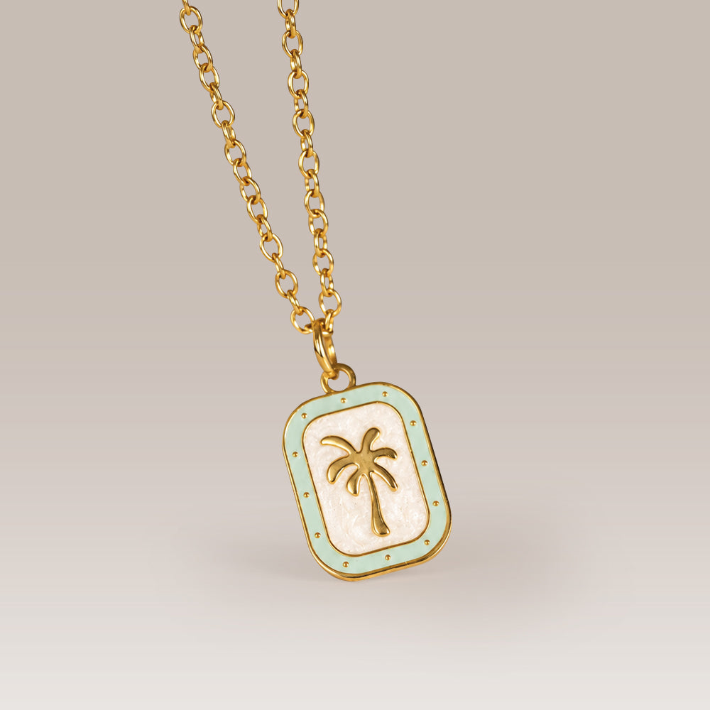 Palmen Kette aus Edelstahl mit Emaille-Medaillon – Summer Vibes & Urlaubsfeeling