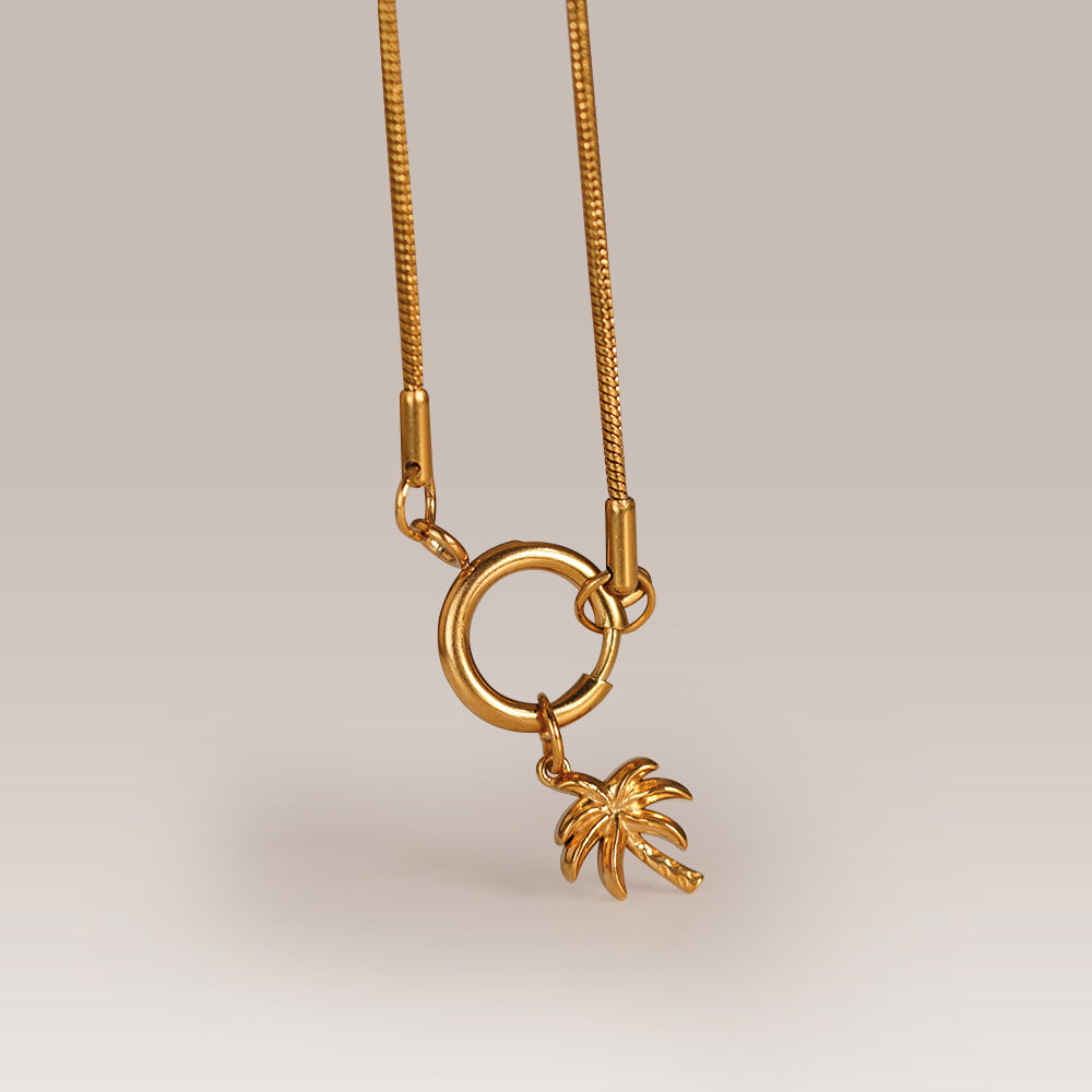 Schlangenkette mit Palmen-Anhänger & Ringverschluss – Edelstahlkette in Gold & Silber