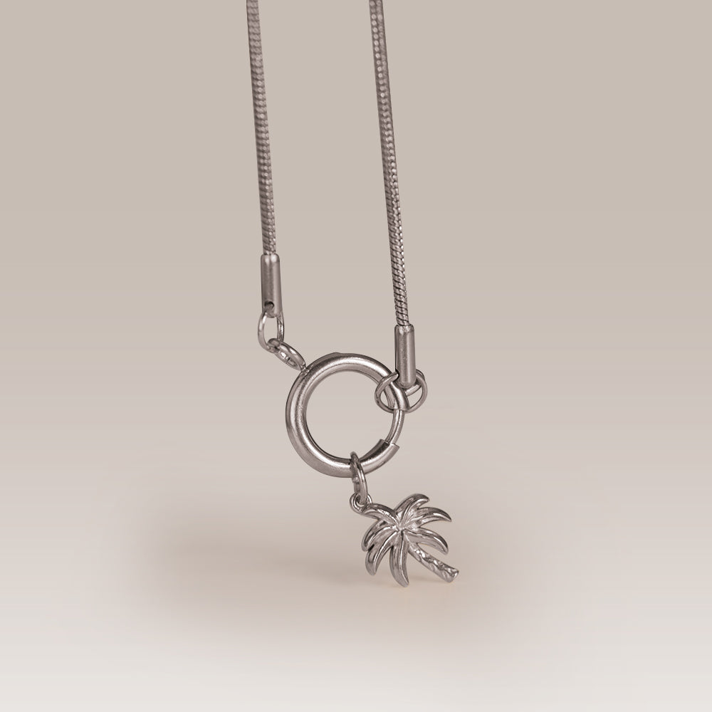 Schlangenkette mit Palmen-Anhänger & Ringverschluss – Edelstahlkette in Gold & Silber