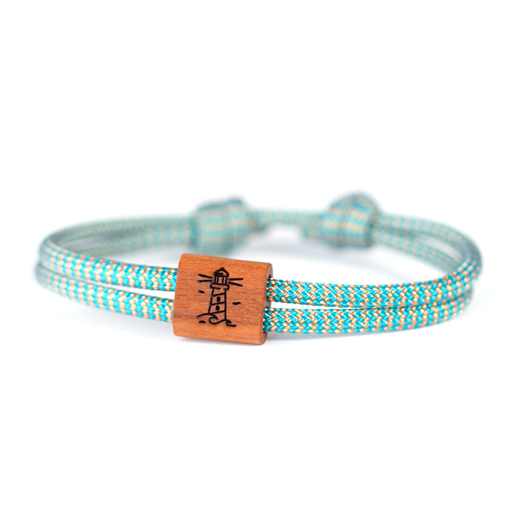 myjori Segeltau Holz Armband mit Leuchtturm Motiv als Gravur