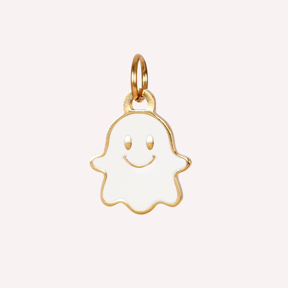 Halloween Edelstahl Anhänger „Spooky Smile“ Geist Emaile gold & silber