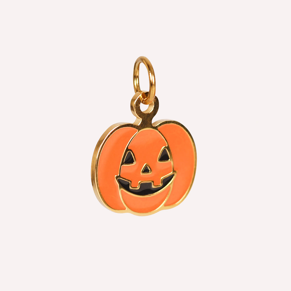 Halloween Edelstahl Anhänger „Spooky Pumpkin“ Kürbis Emaile gold & silber